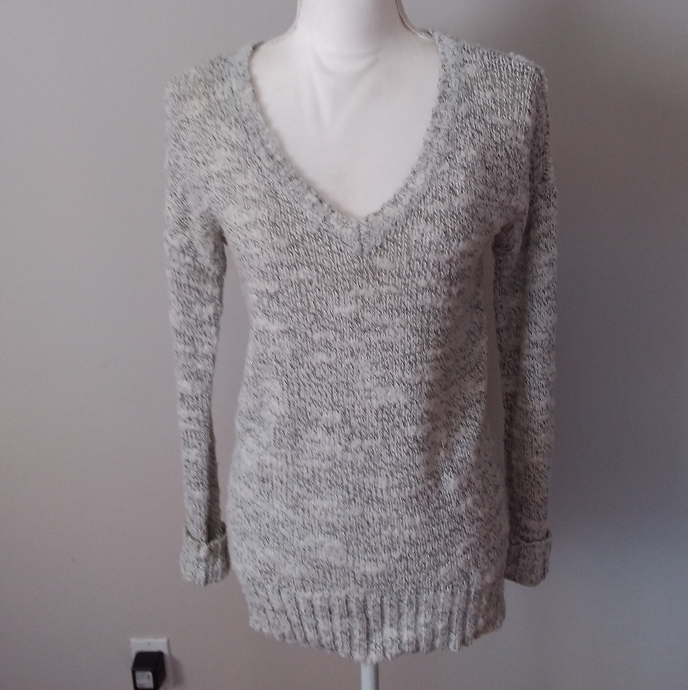 American Eagle Outfitters Wool Grey/White & Silver Knit Sweater